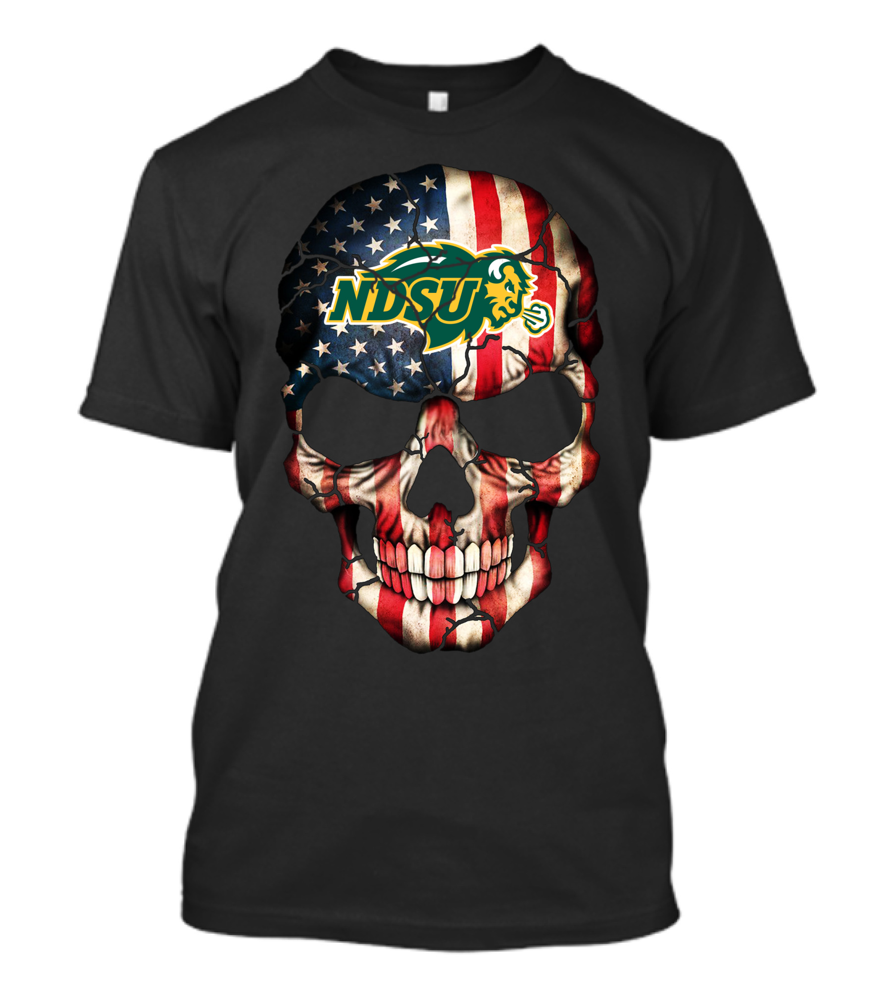 Ndsu Bison American Flag Skull 57 North Dakota State Bison T-Shirt