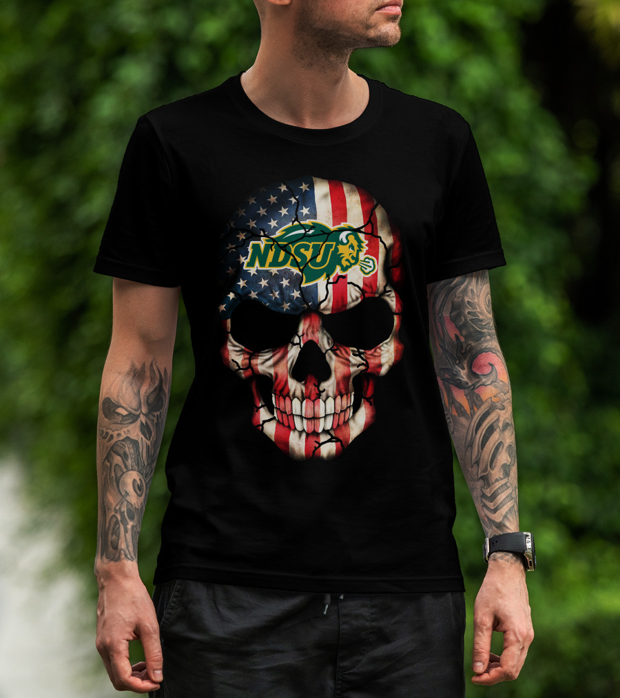 Ndsu Bison American Flag Skull 57 North Dakota State Bison T-Shirt