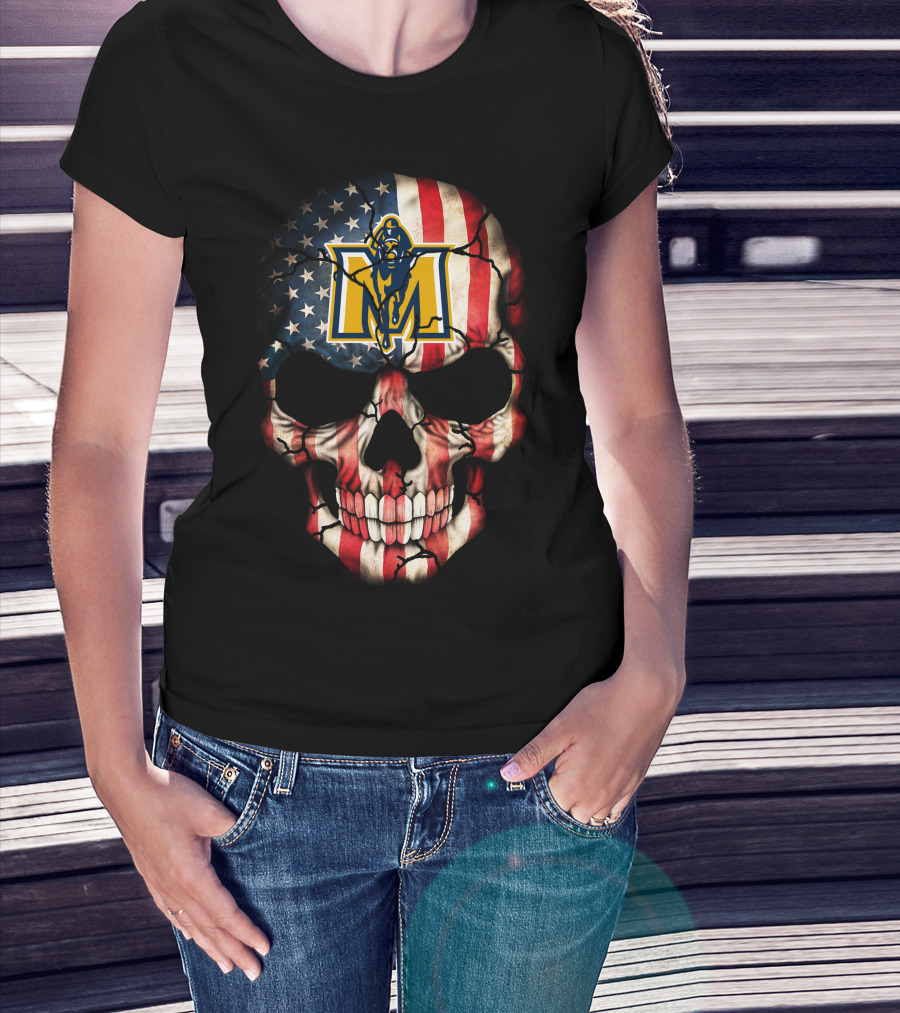 American Flag Skull With Murray State Racers T-Shirt