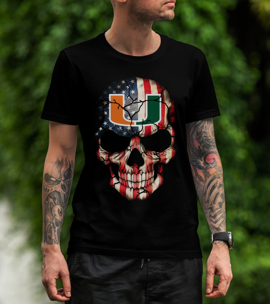 American Flag Skull Miami Hurricanes U T-Shirt