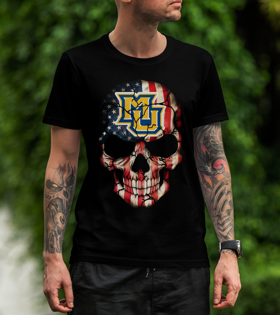 Marquette Golden Eagles American Flag Skull T-Shirt