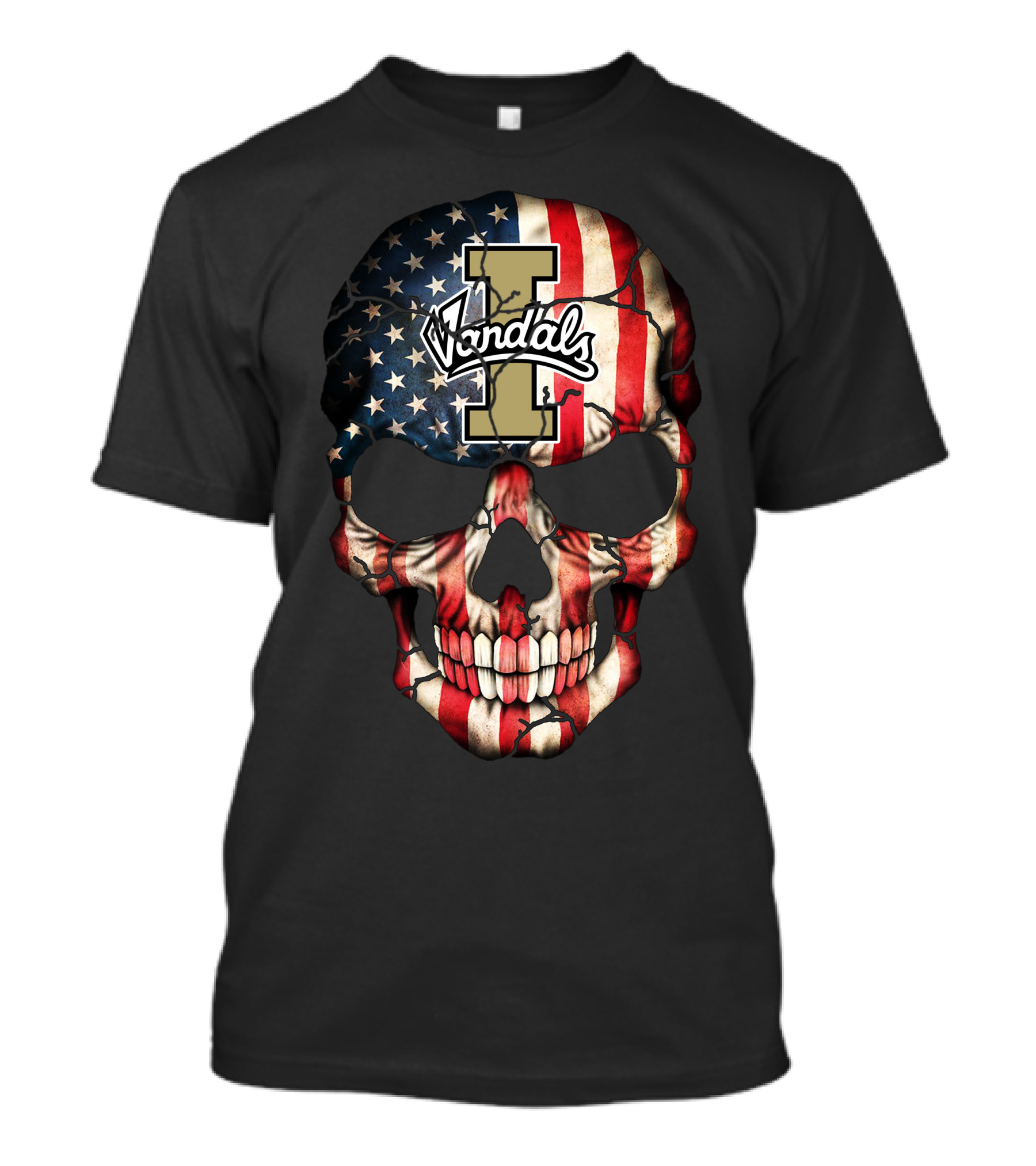 Idaho Vandals I With American Flag Skull T-Shirt