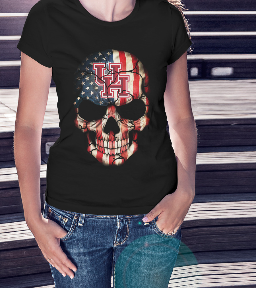 Uh Skull American Flag 86 Houston Cougars T-Shirt