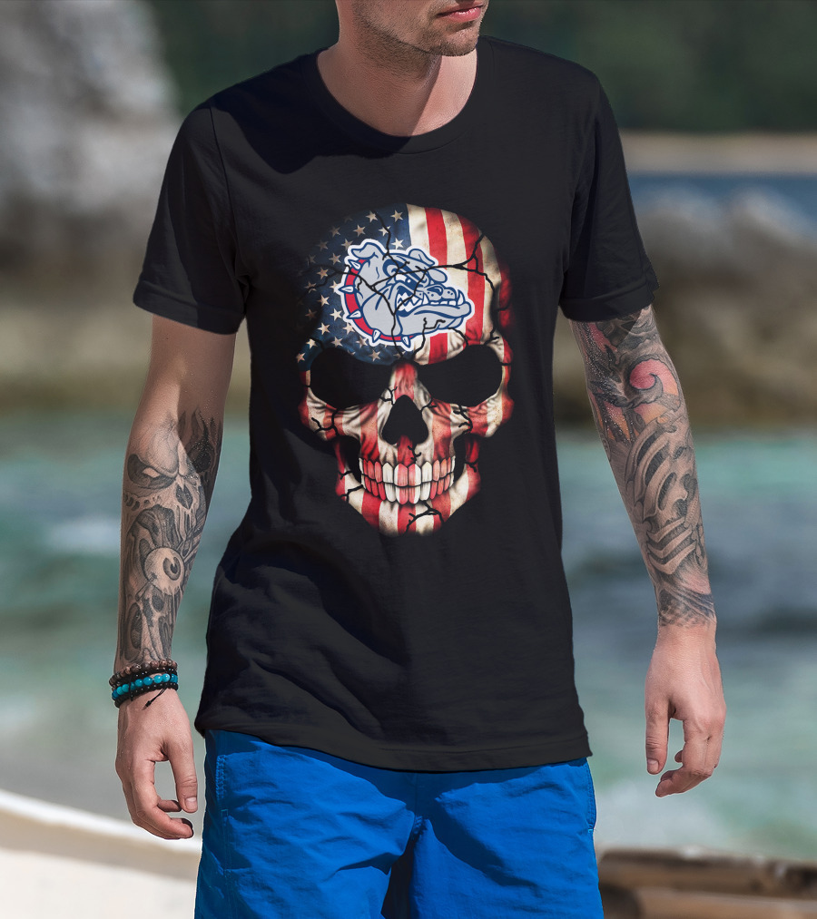 Gonzaga Bulldogs American Flag Skull T-Shirt