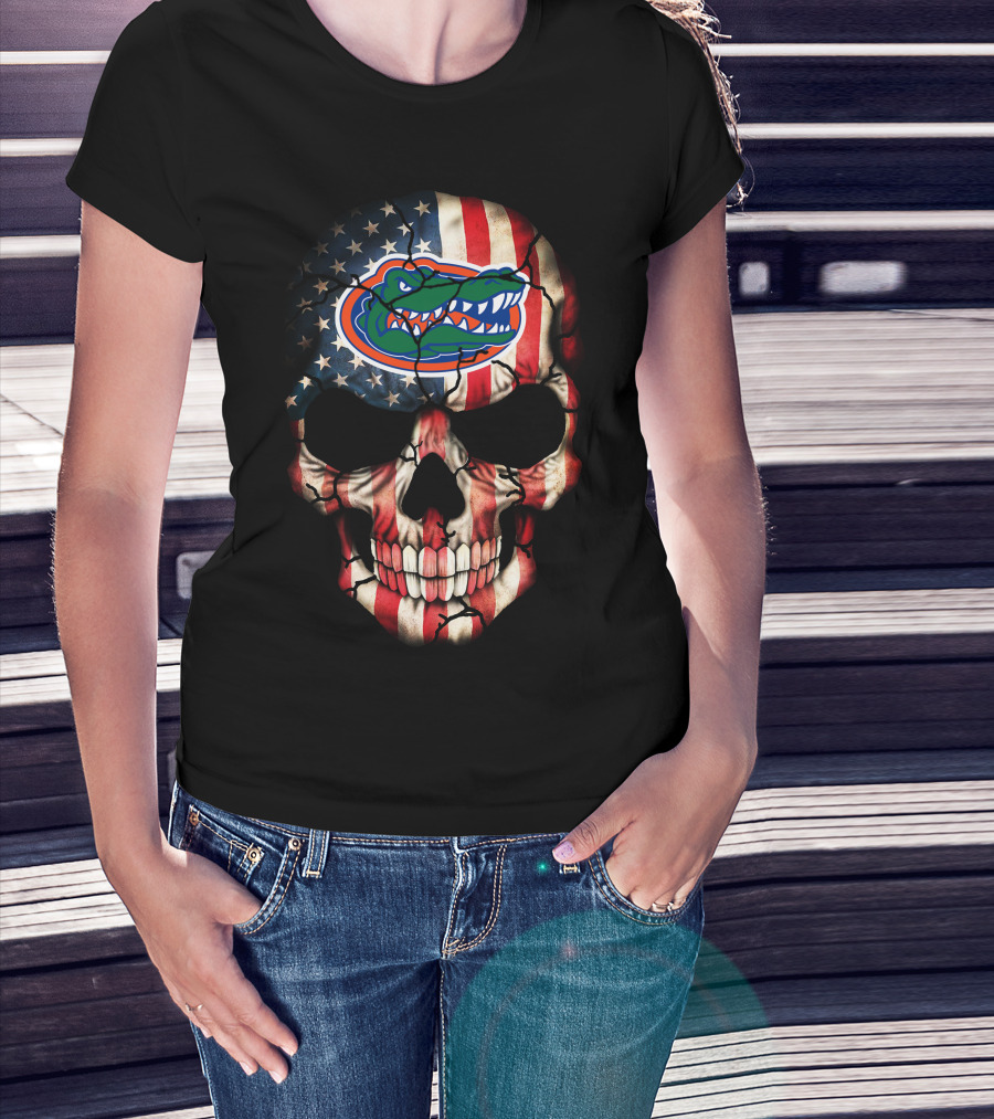 American Flag Skull With Florida Gators T-Shirt