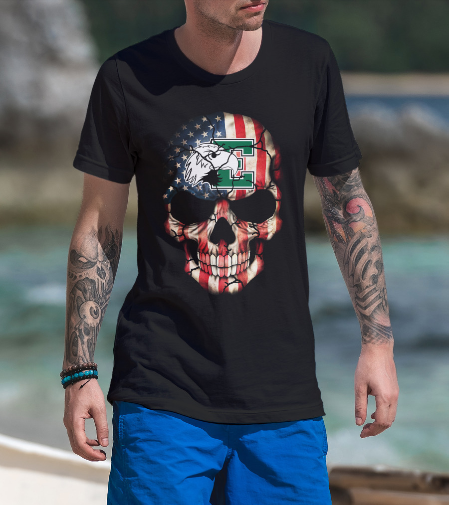 Eastern Michigan Eagles Skull American Flag T-Shirt