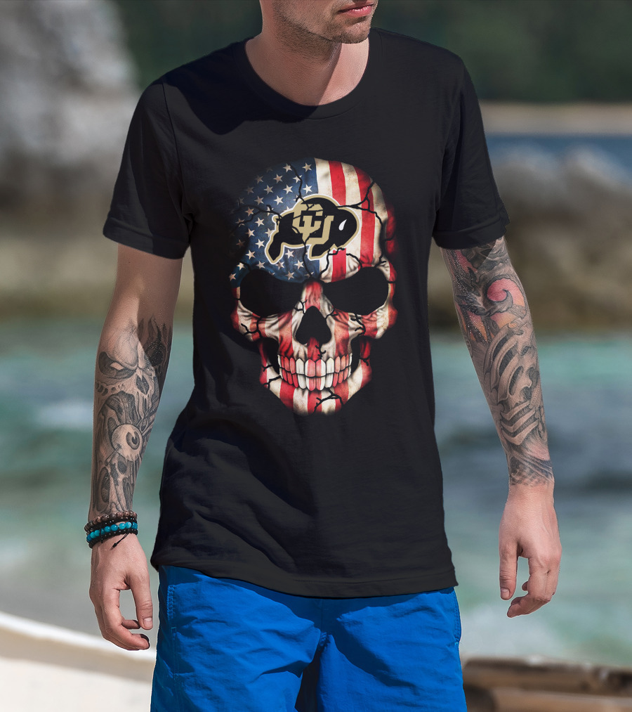 Colorado Buffaloes American Flag Skull T-Shirt
