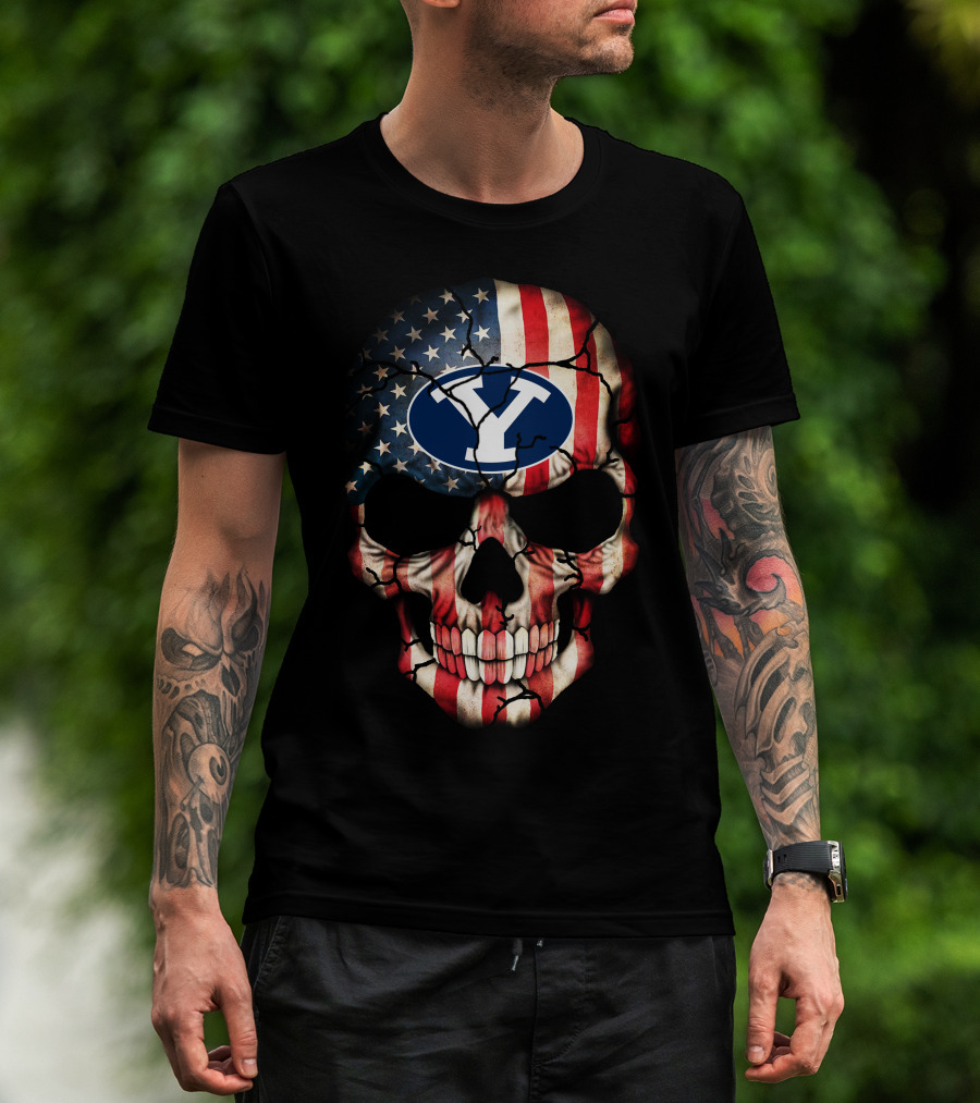 Byu Cougars Skull American Flag T-Shirt