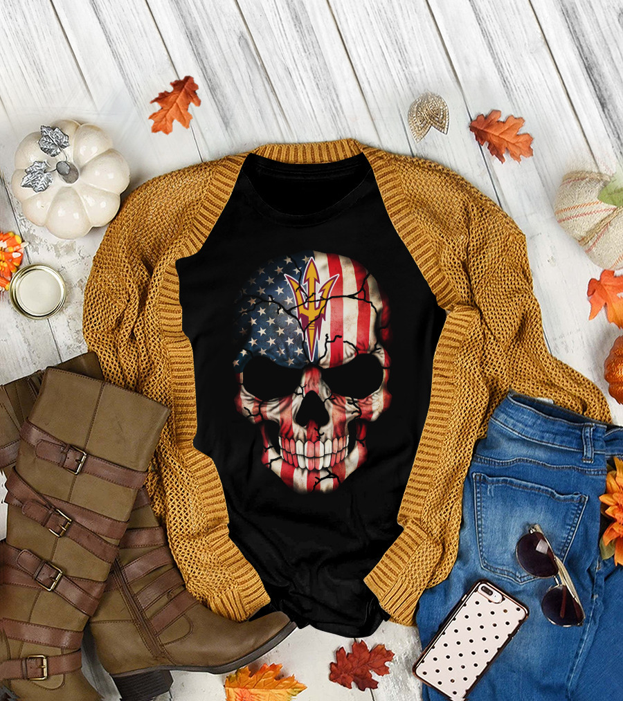 Arizona State Sun Devils Skull With American Flag T-Shirt