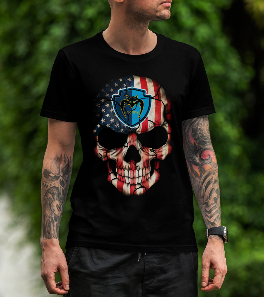 Tampa Bay Mutiny Skull American Flag Blue Shield T-Shirt