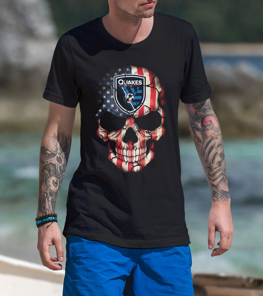 Quakes San Jose 1974 Skull With American Flag Soccer T-Shirt