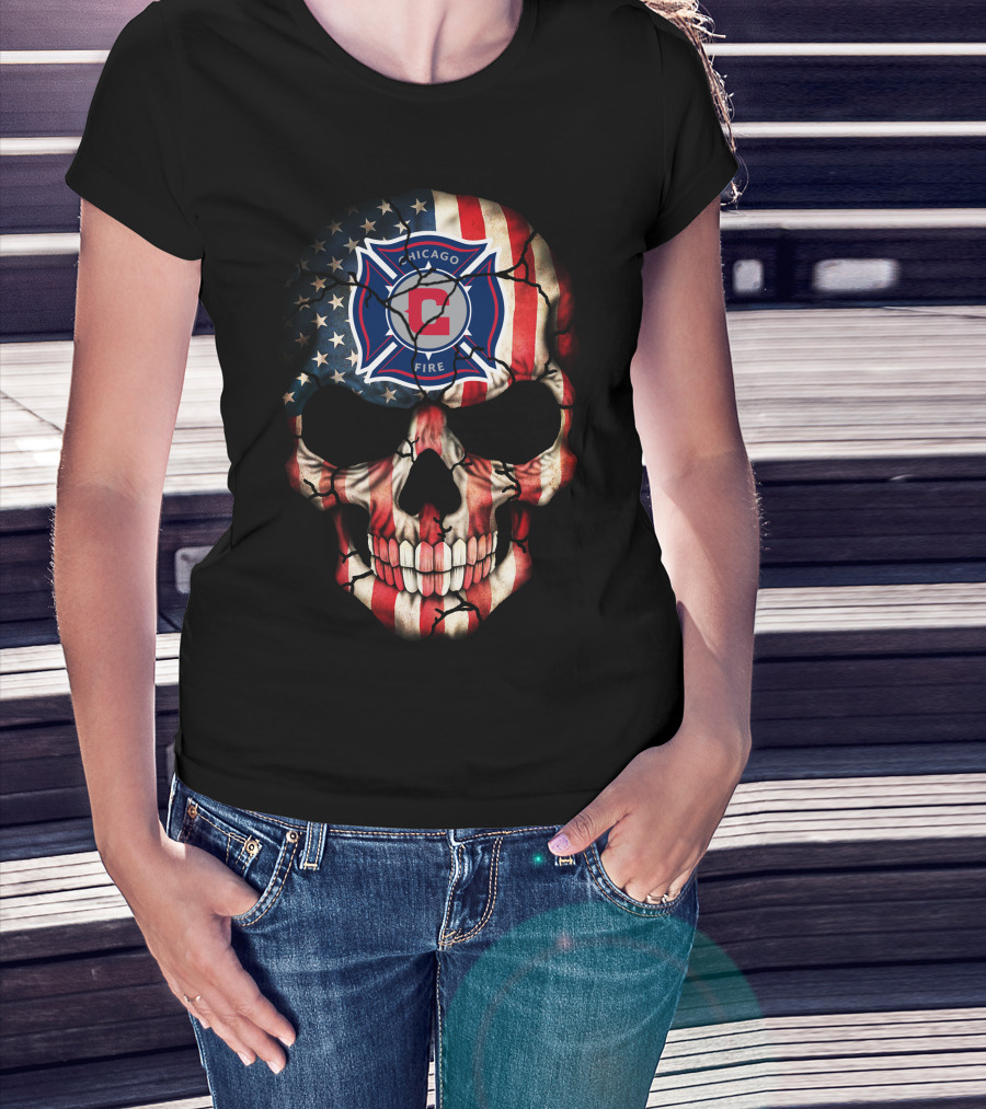 Chicago Fire Skull With American Flag T-Shirt