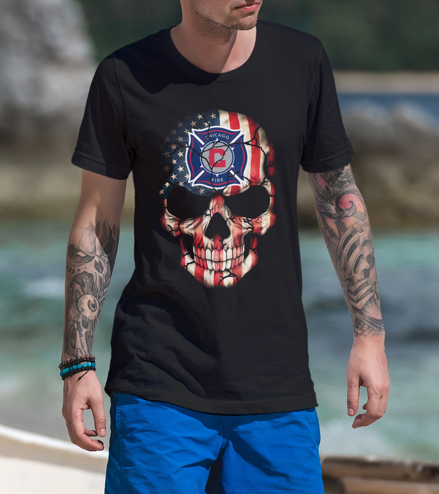 Chicago Fire Skull With American Flag T-Shirt