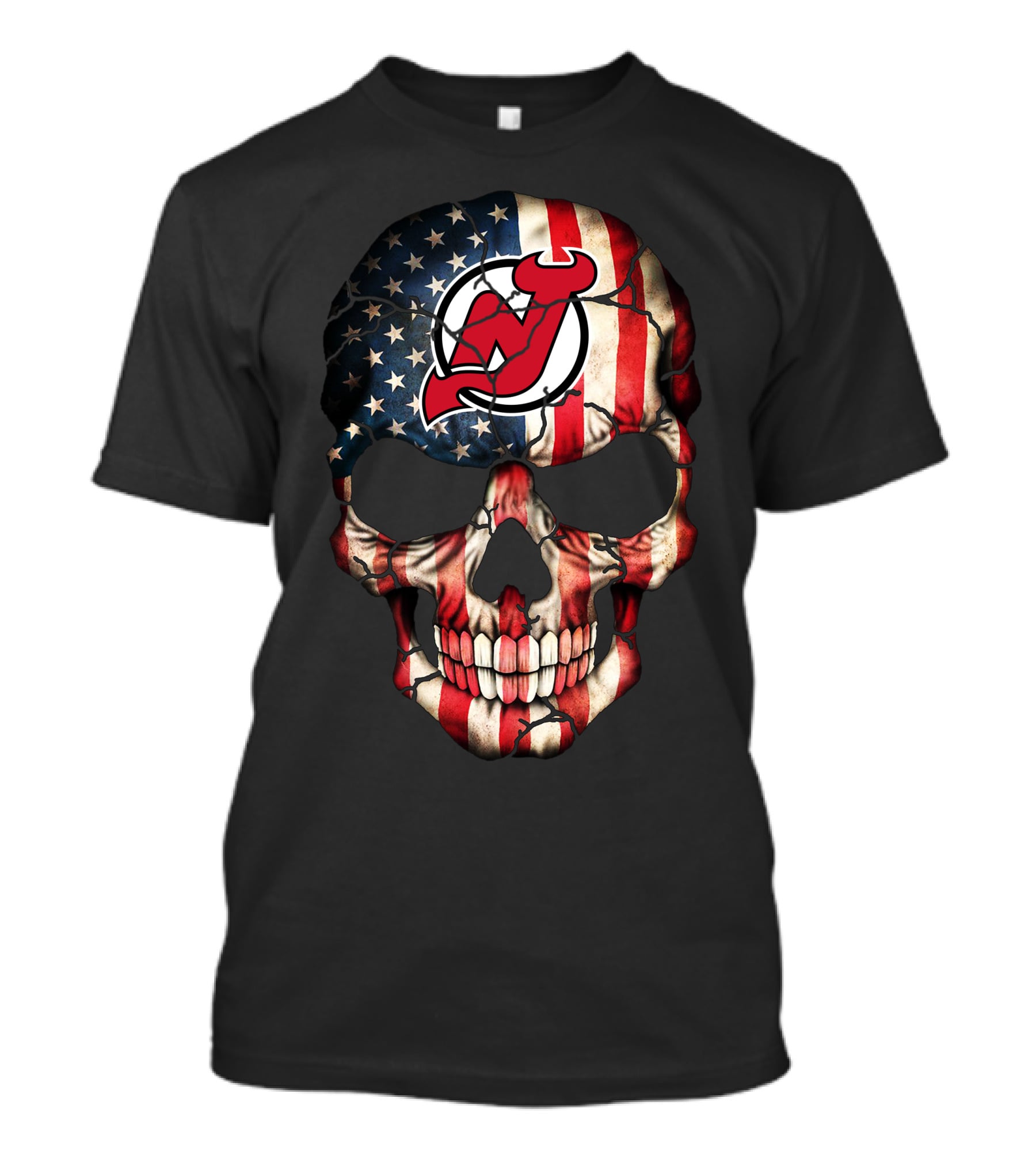 New Jersey Devils American Flag Skull T-Shirt