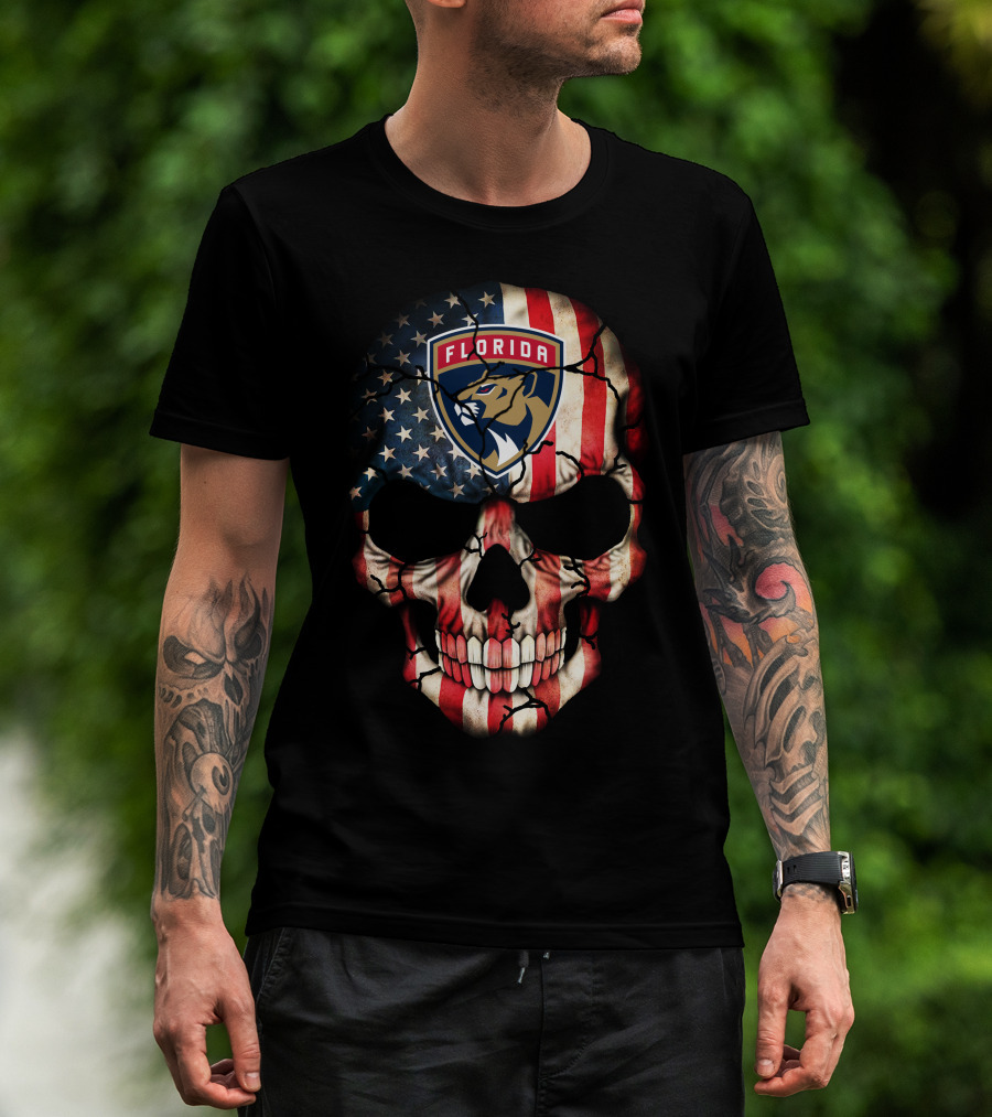 Florida Panthers Skull American Flag T-Shirt