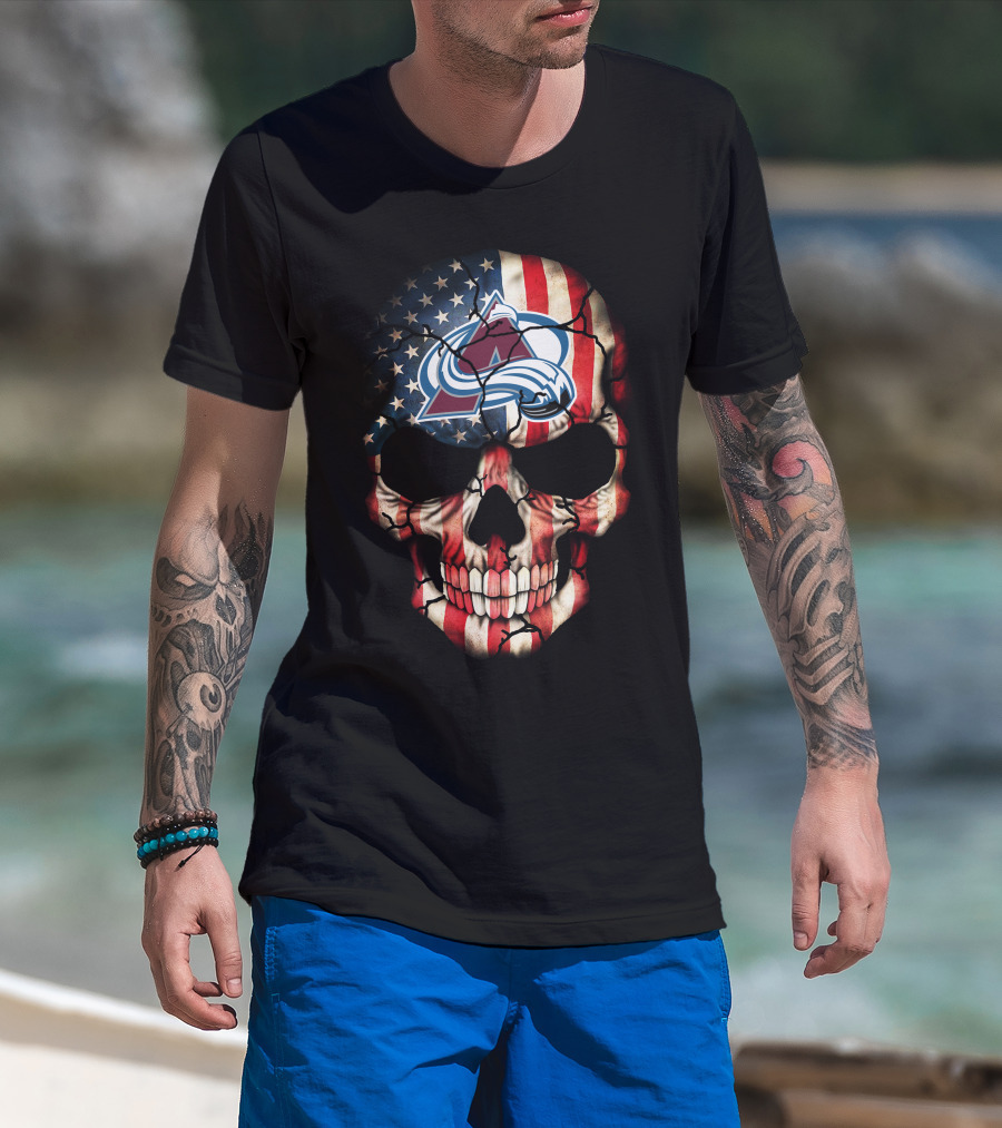 Colorado Avalanche American Flag Skull T-Shirt