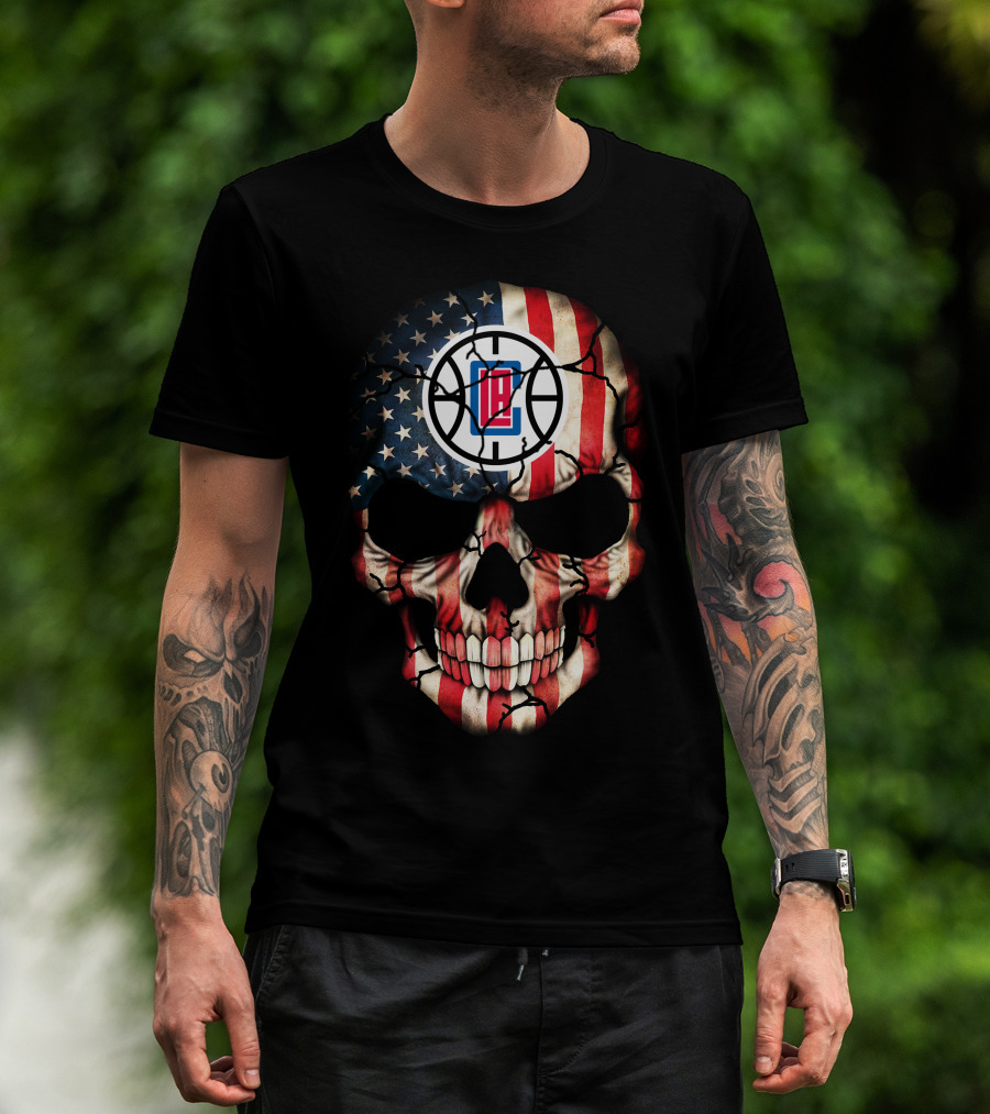 American Flag Skull La Clippers Basketball Logo 187 T-Shirt
