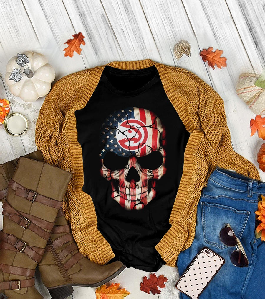 American Flag Skull Design With Atlanta Hawks Logo 193 T-Shirt
