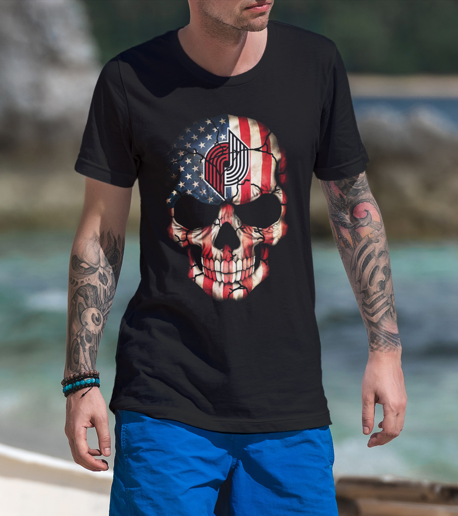 Portland Trail Blazers 194 American Flag Skull T-Shirt