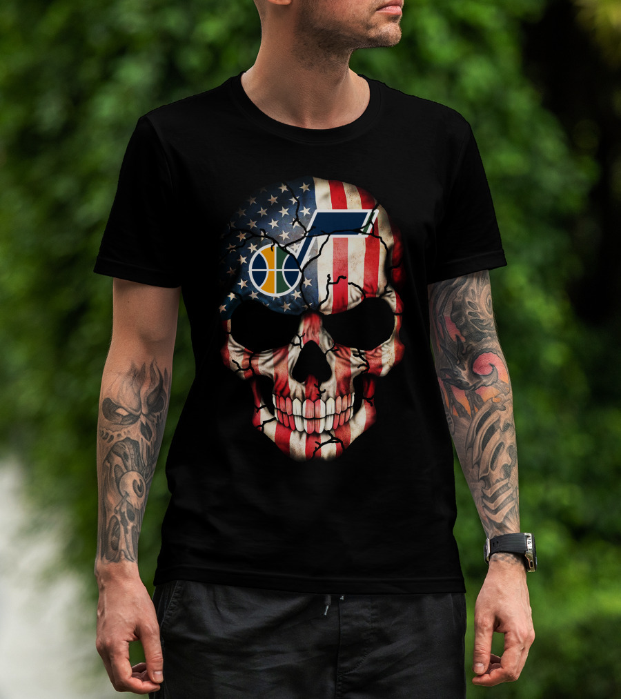 Utah Jazz American Flag Skull T-Shirt