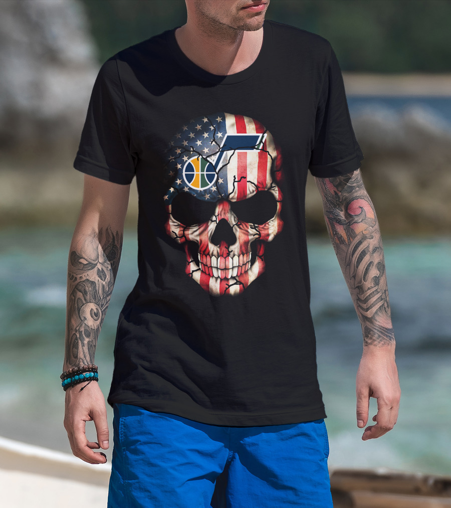 Utah Jazz American Flag Skull T-Shirt