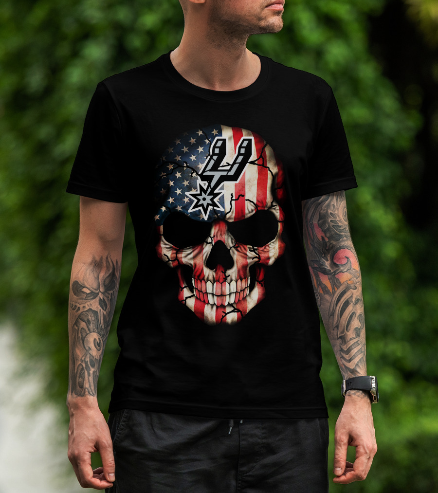 American Flag Skull San Antonio Spurs Logo 198 T-Shirt