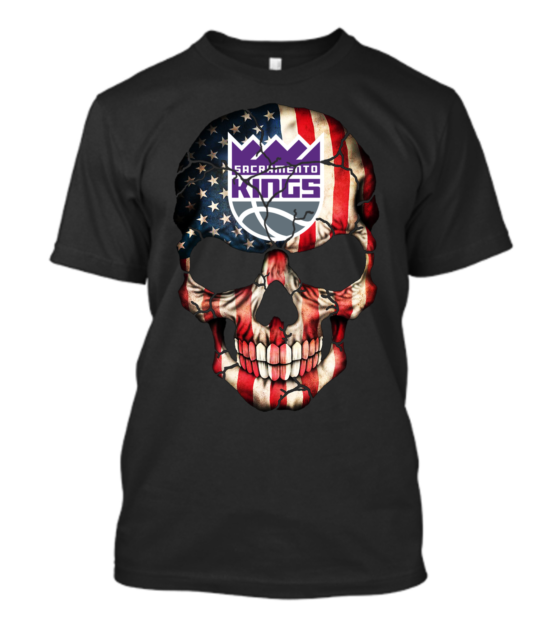 Sacramento Kings American Flag Skull T-Shirt
