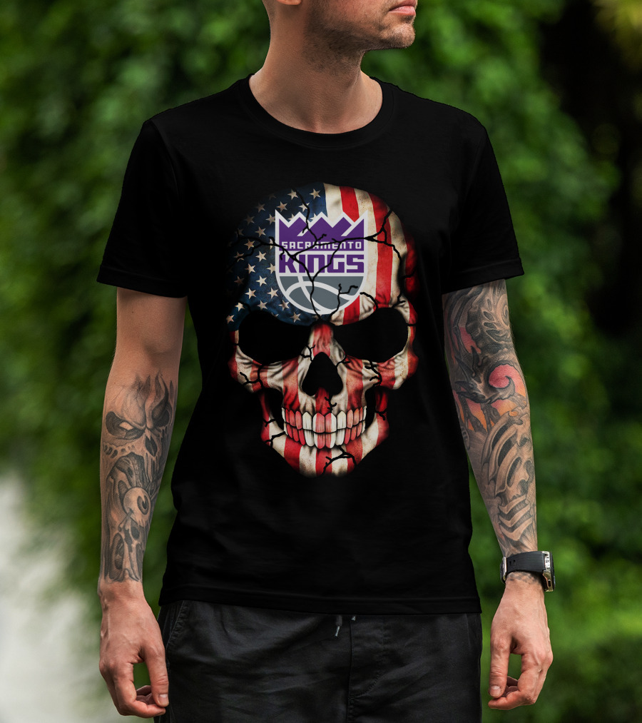Sacramento Kings American Flag Skull T-Shirt