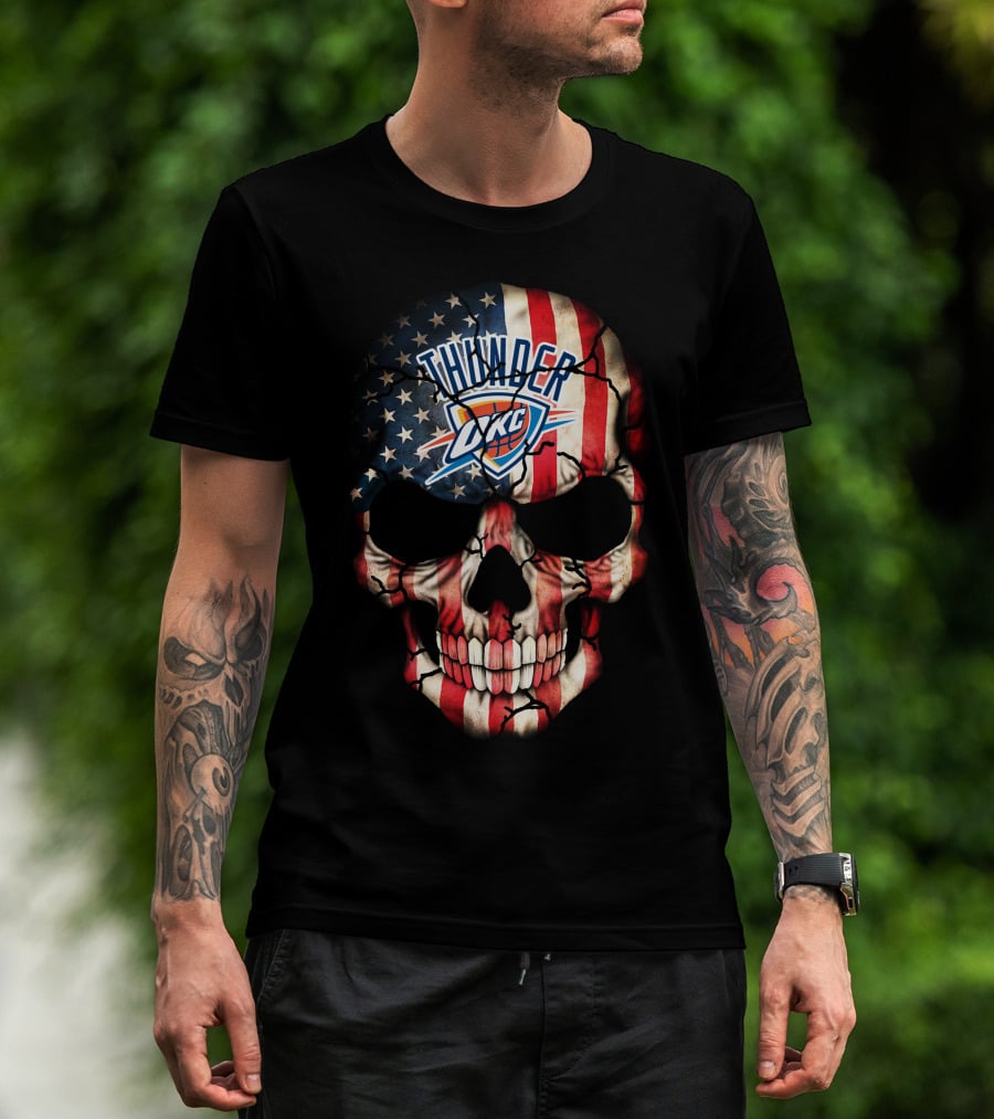 Thunder Okc American Flag Skull T-Shirt