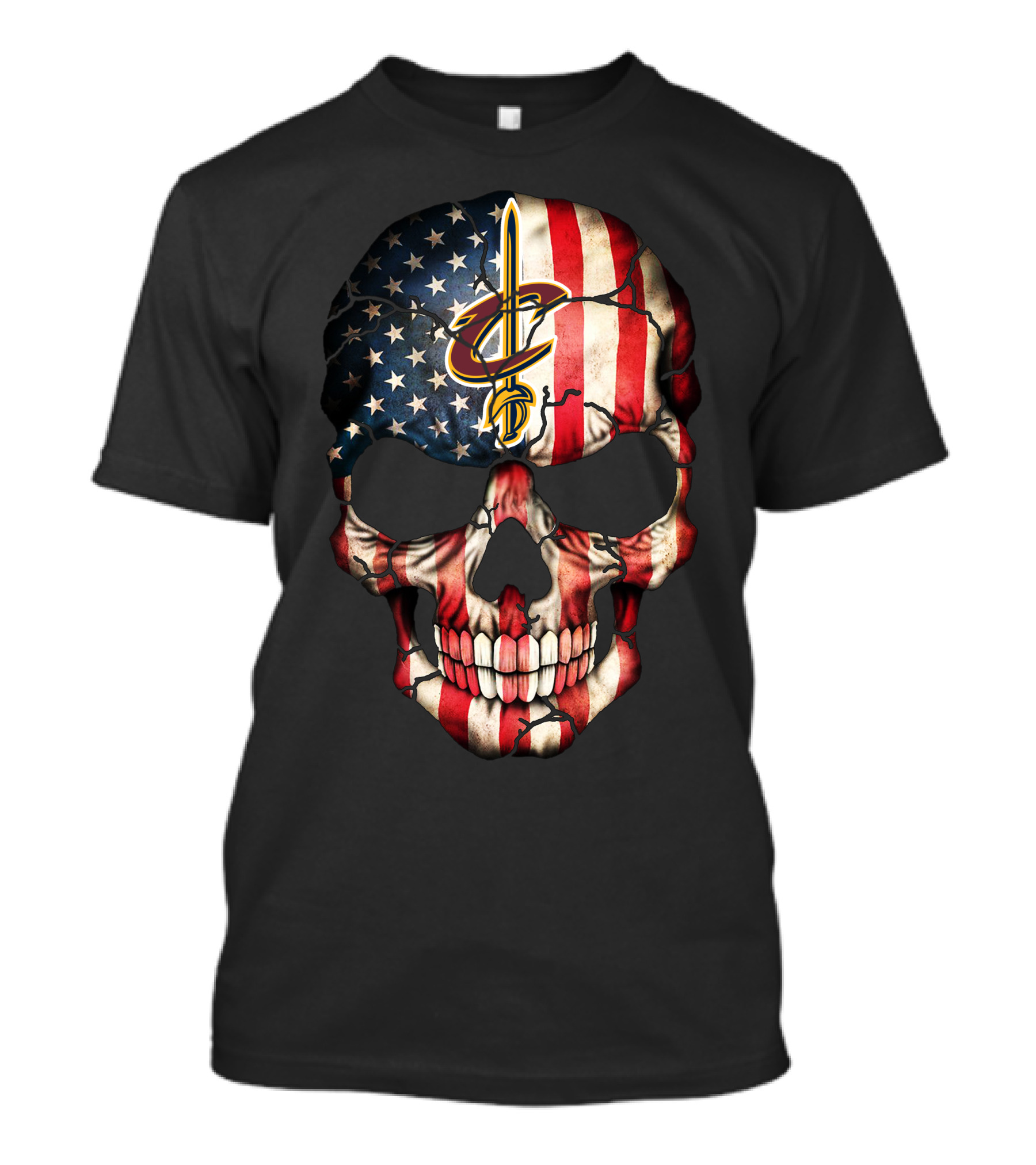 Skull American Flag Cleveland Cavaliers Logo 209 T-Shirt