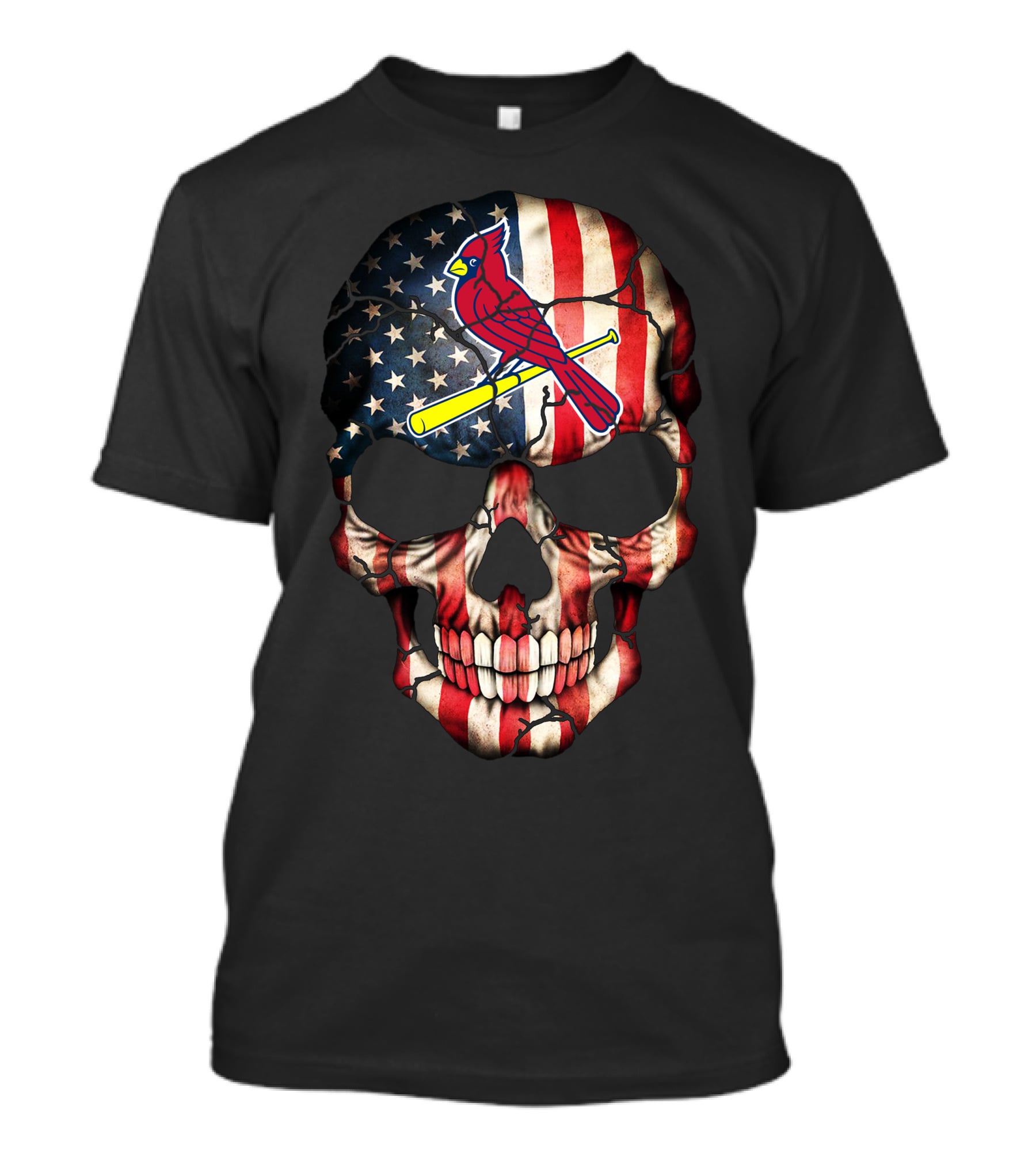 St Louis Cardinals Skull American Flag T-Shirt