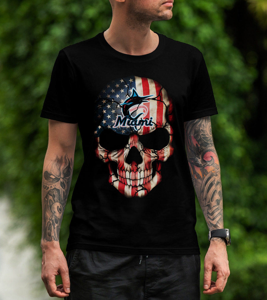 Miami Marlins American Flag Skull T-Shirt