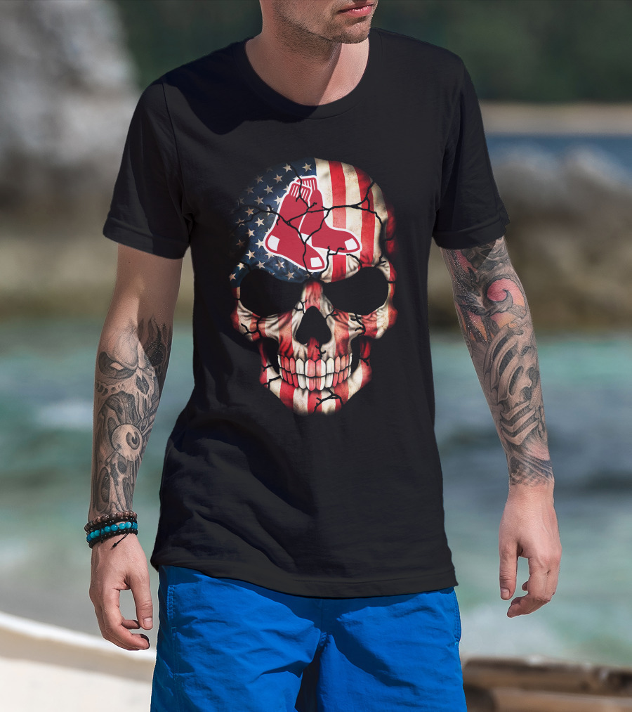American Flag Skull Boston Red Sox 238 T-Shirt