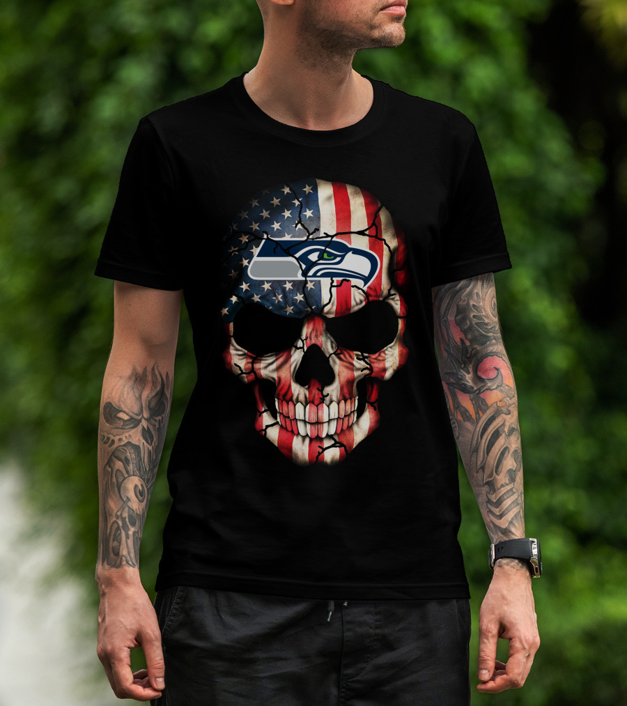 Seattle Seahawks American Flag Skull 245 T-Shirt