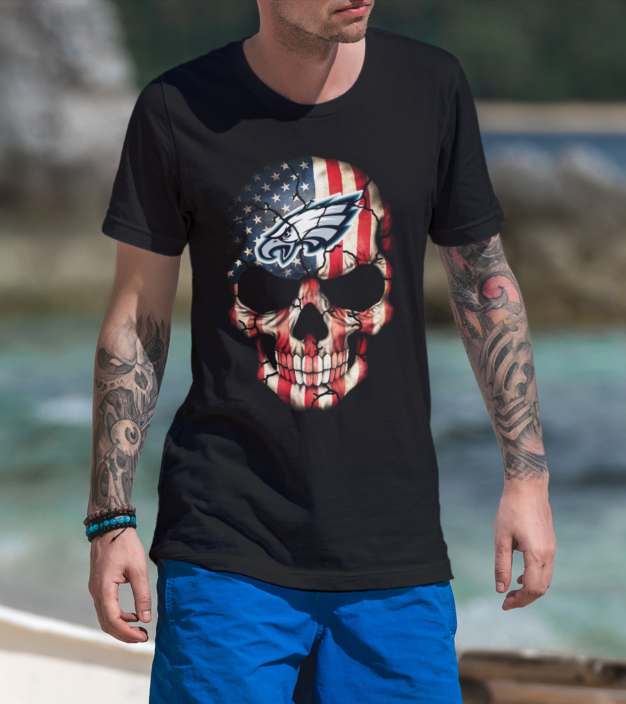Philadelphia Eagles American Flag Skull T-Shirt