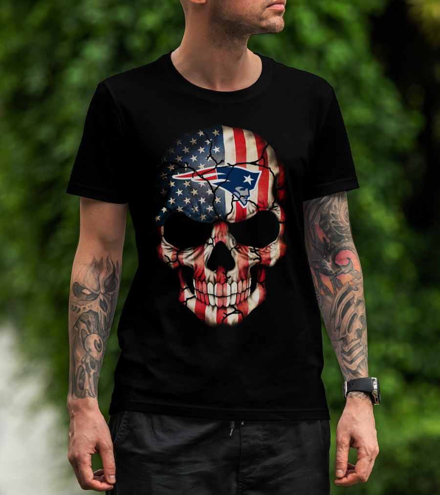 New England Patriots American Flag Skull 252 T-Shirt