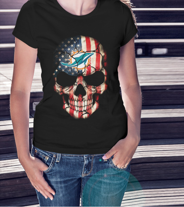 Miami Dolphins American Flag Skull T-Shirt