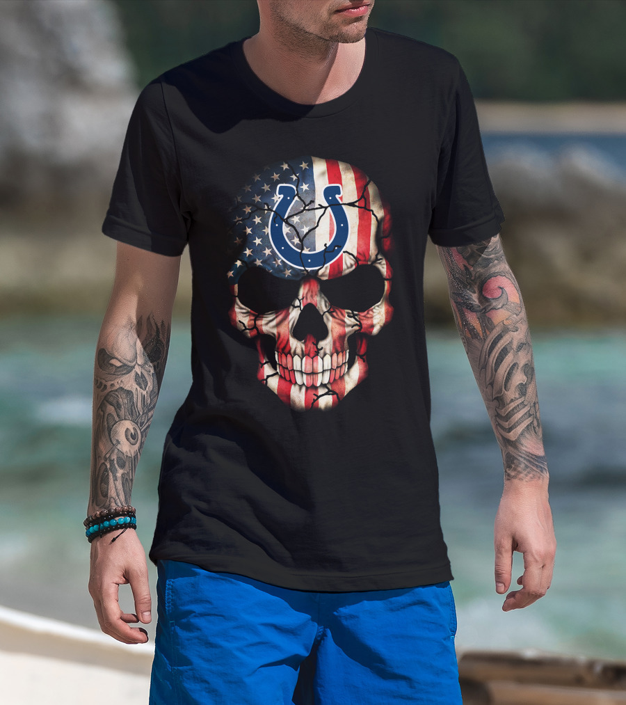 Indianapolis Colts American Flag Skull T-Shirt