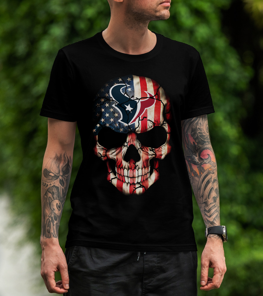 American Flag Skull With Houston Texans T-Shirt