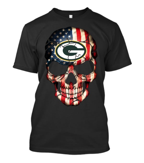 Green Bay Packers American Flag Skull T-Shirt