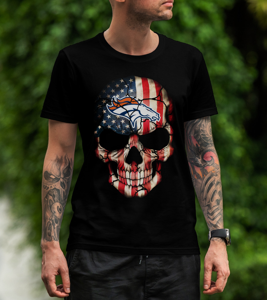 Denver Broncos American Flag Skull T-Shirt