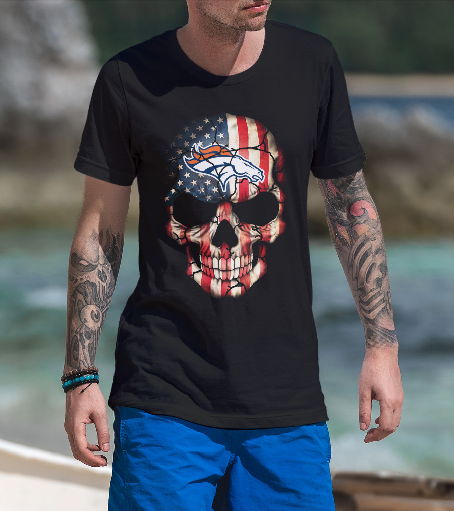 Denver Broncos American Flag Skull T-Shirt