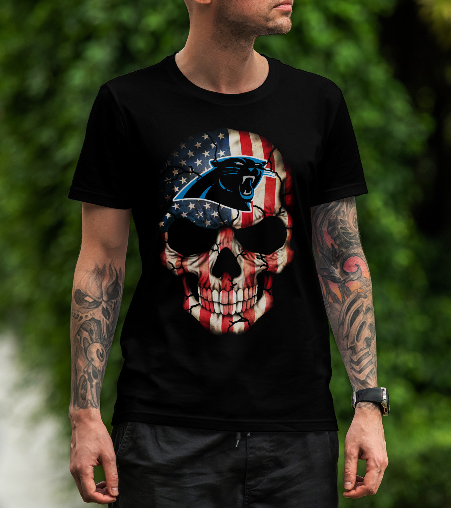 Carolina Panthers American Flag Skull 269 T-Shirt