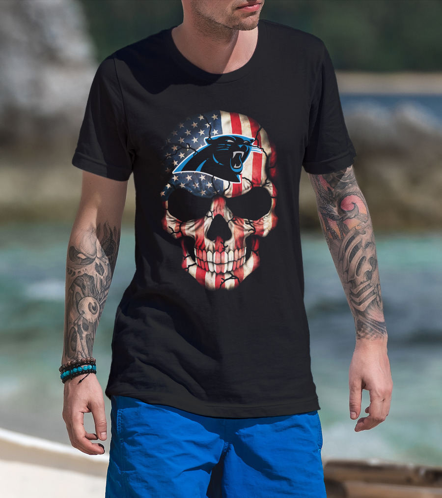 Carolina Panthers American Flag Skull 269 T-Shirt