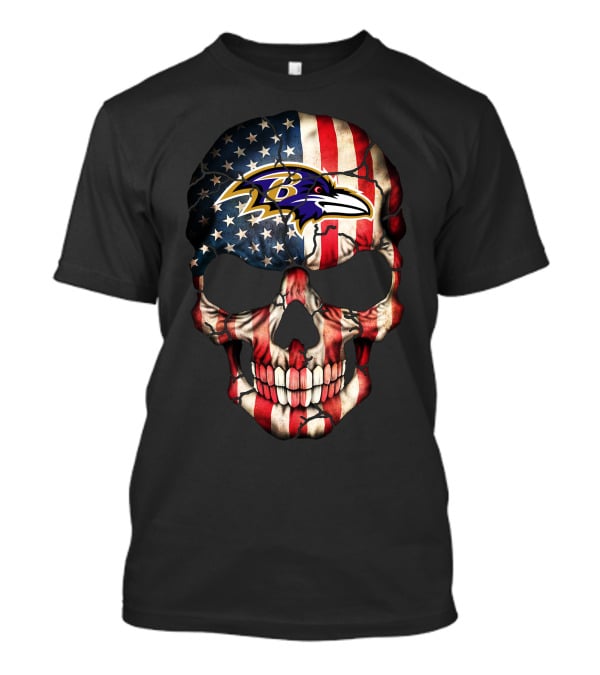 Baltimore Ravens Patriotic American Flag Skull T-Shirt