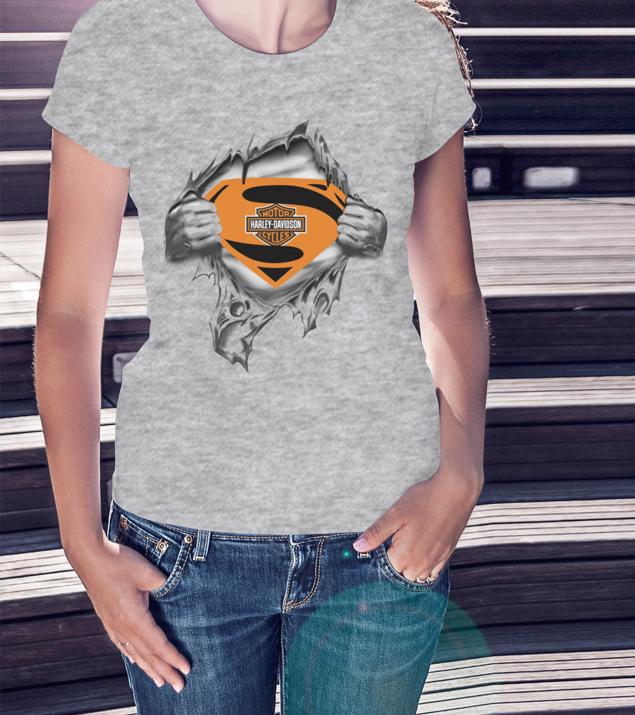 Superman Harley Davidson Logo Ripped Chest T-Shirt