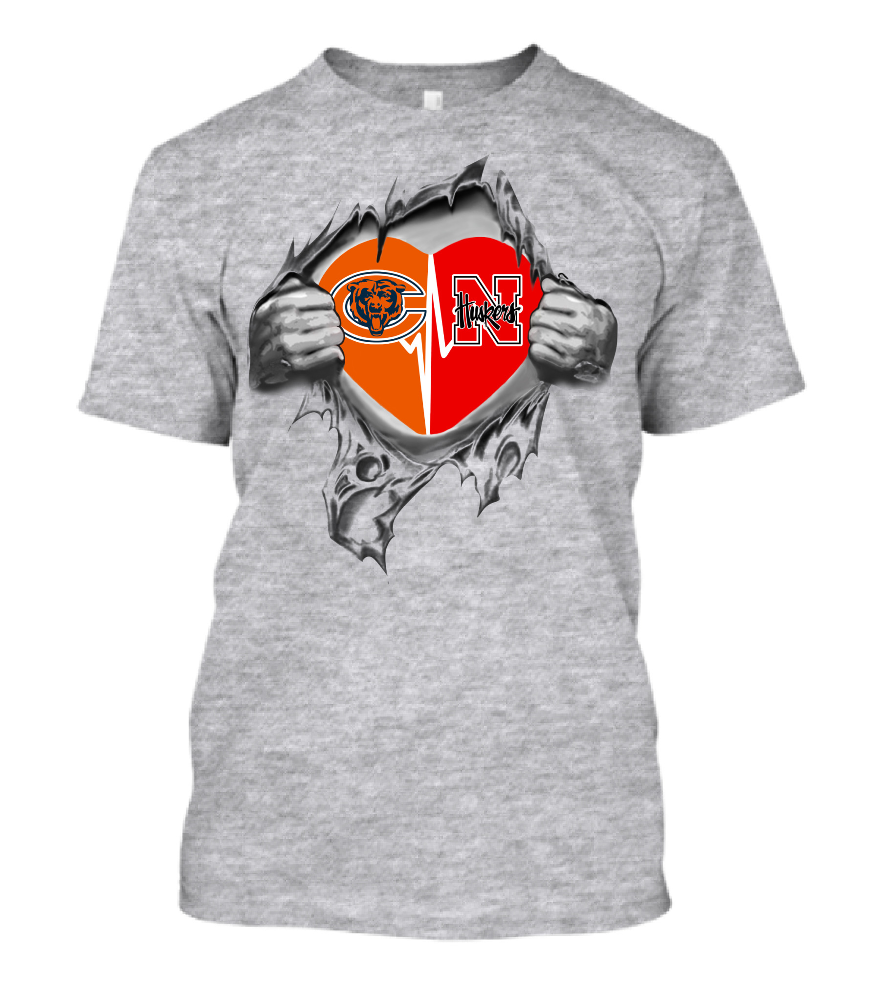 Bears Nebraska Cornhuskers Heart Logo Split T-Shirt