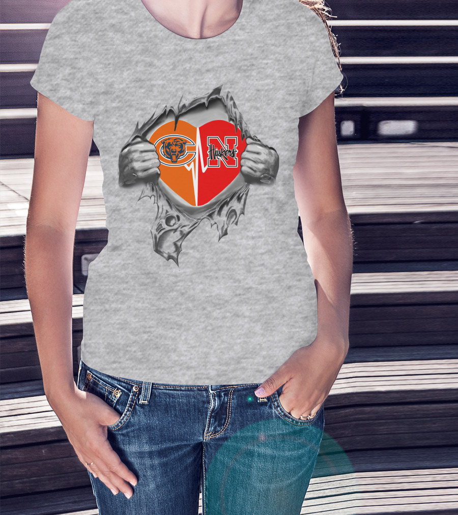 Bears Nebraska Cornhuskers Heart Logo Split T-Shirt