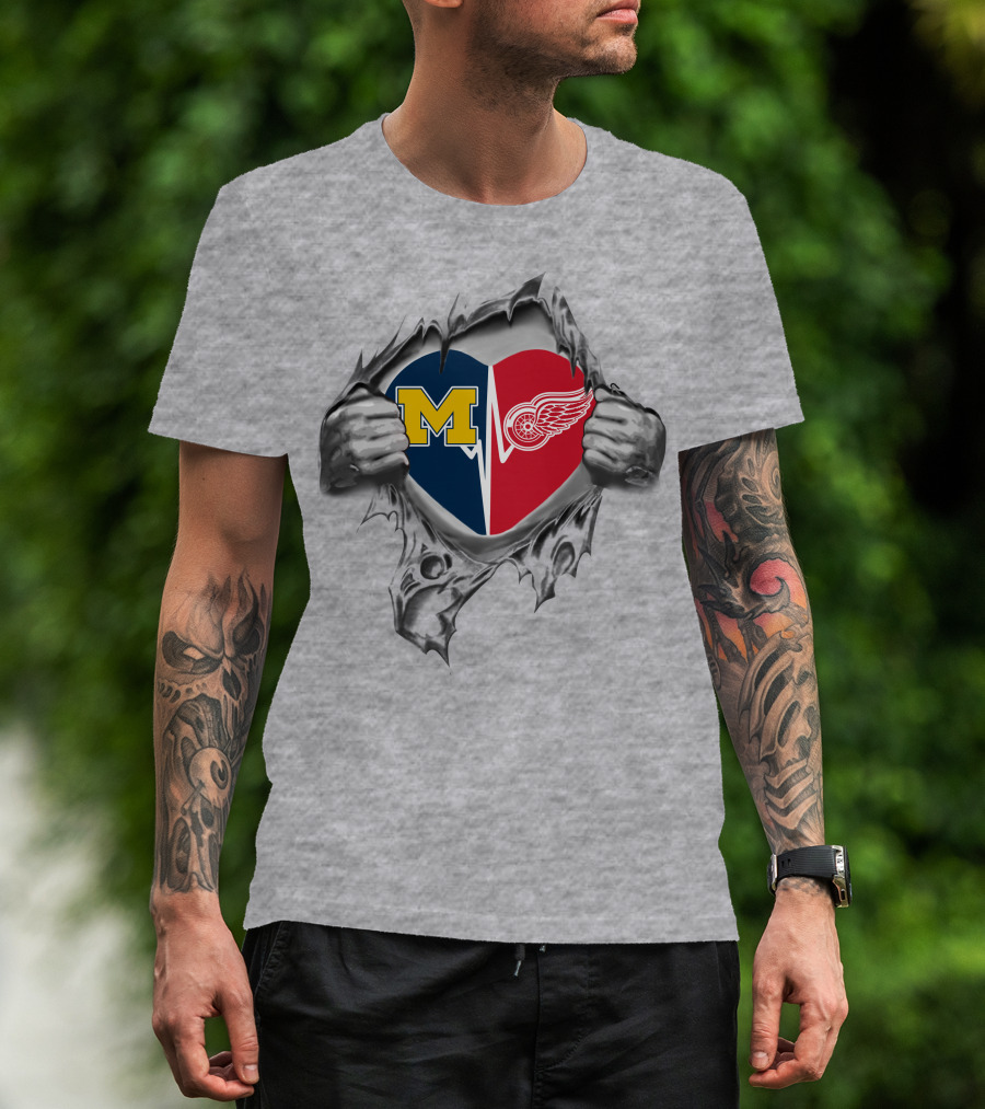 Red Wings Michigan Wolverines Heart T-Shirt