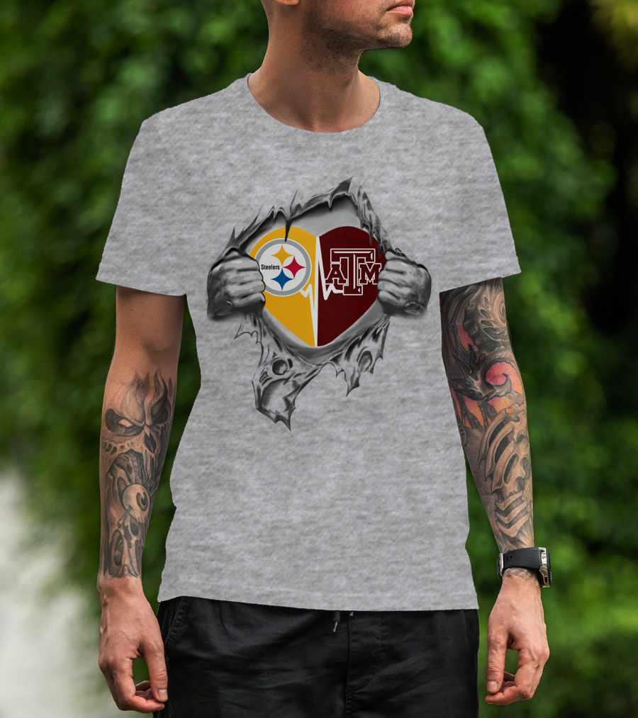 Steelers Texas A&M Aggies Heart Logo Collaboration T-Shirt